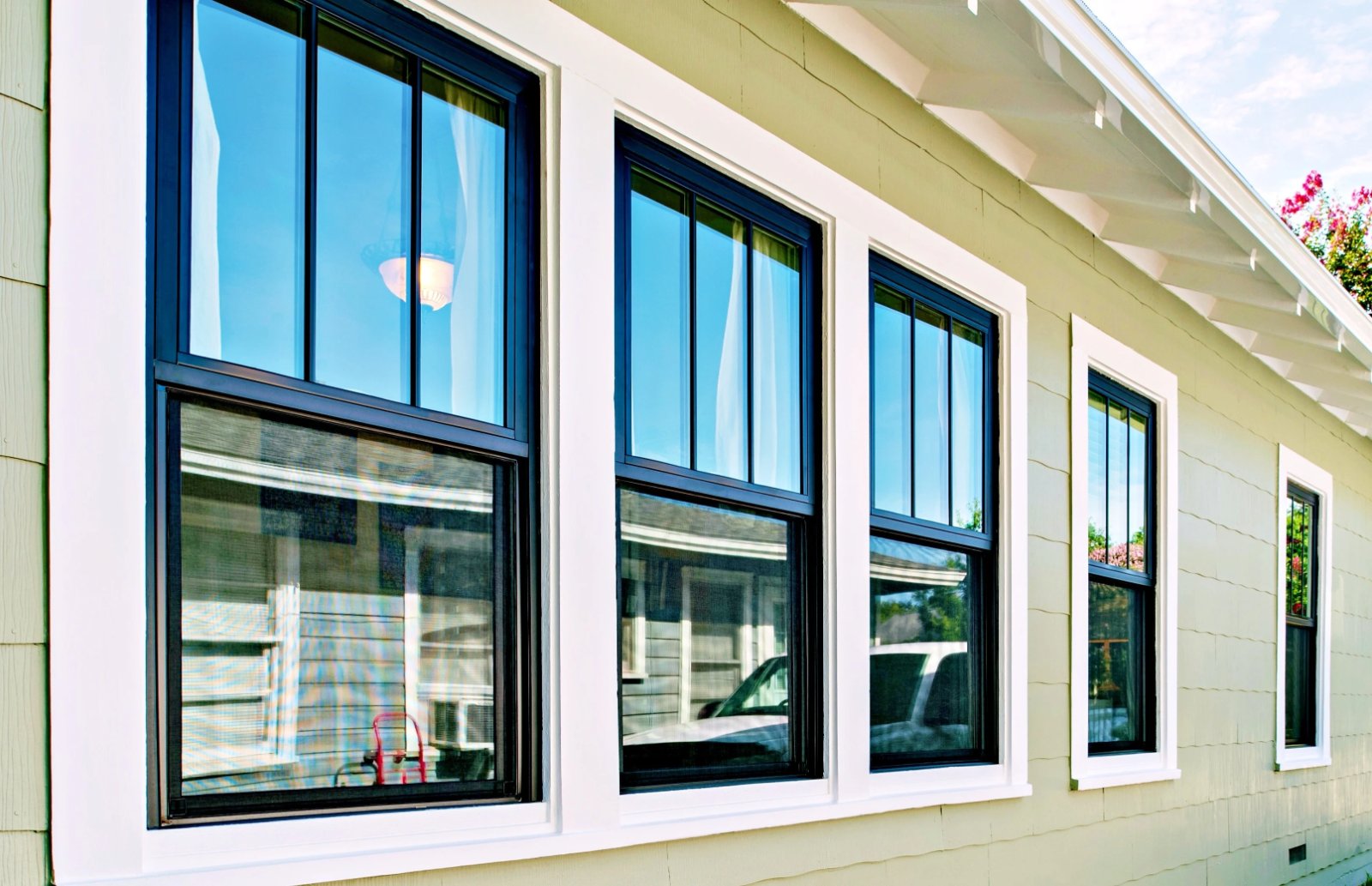Black Andersen 100 Series single hung windows